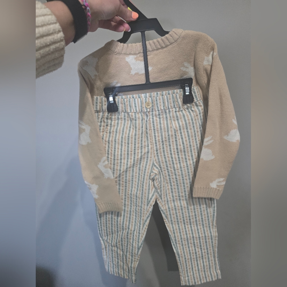 Boys Easter Sweater And Stripe Pants. New With Tags. - Picture 2 of 2